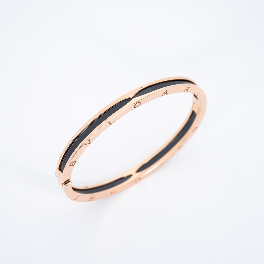 กำไล Bvlgari B.zero1 Bangle Bracelet with Black Ceramic 18K Rose Gold Size M# (Used) #vrbvbim 6580