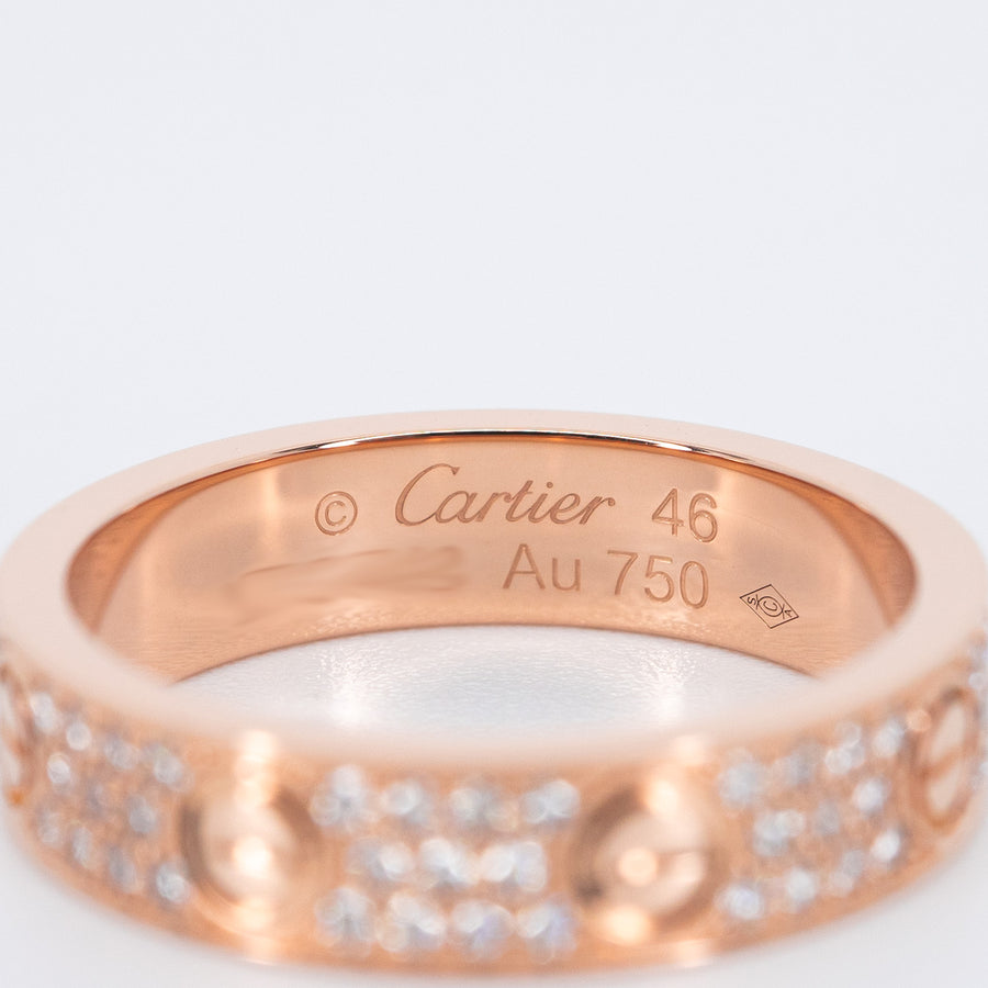 แหวน Cartier Love Band with Pave Diamonds 18K Rose Gold Size 46# (Used) #vrca 0766