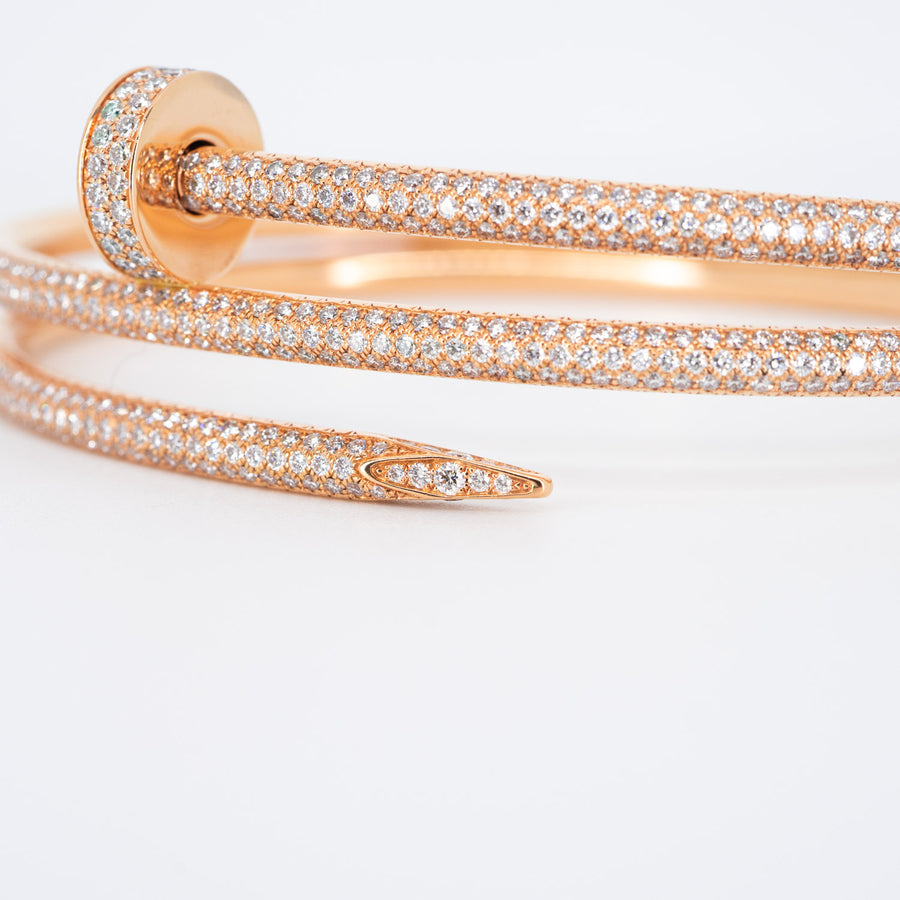 กำไล Cartier Juste Un Clou bracelet double, half-paved, set with 624 brilliant-cut diamonds totaling 3.61 carats 18K Rose Gold Size 19# (Used) #vrca0772