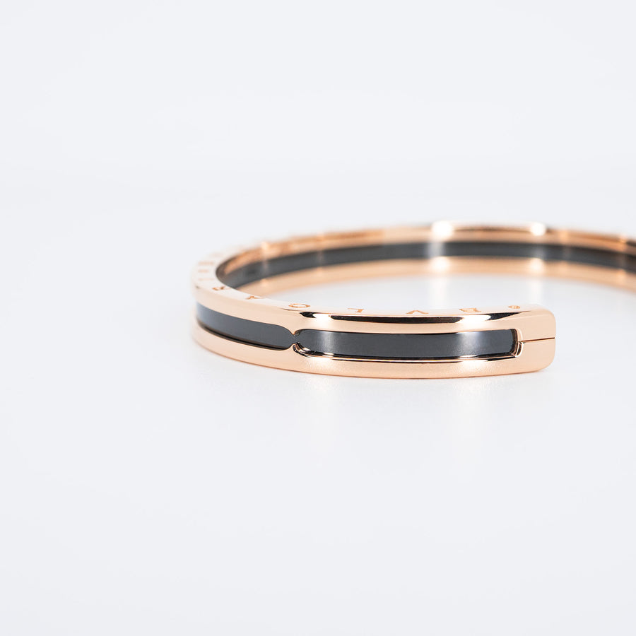 กำไล Bvlgari B.zero1 Cuff Bracelet in Rose Gold and Black Ceramic Size S# (Used) #vrbvb 6645