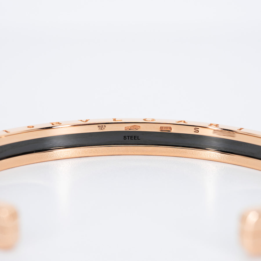 กำไล Bvlgari B.zero1 Cuff Bracelet in Rose Gold and Black Ceramic Size S# (Used) #vrbvb 6645