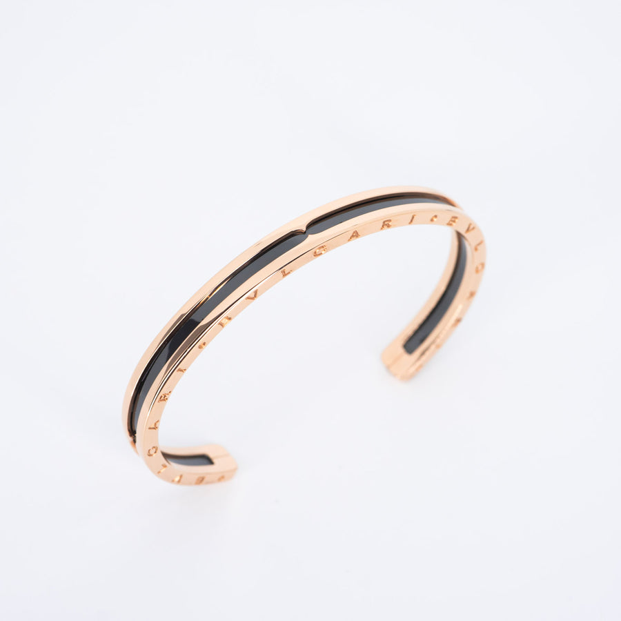 กำไล Bvlgari B.zero1 Cuff Bracelet in Rose Gold and Black Ceramic Size S# (Used) #vrbvb 6645