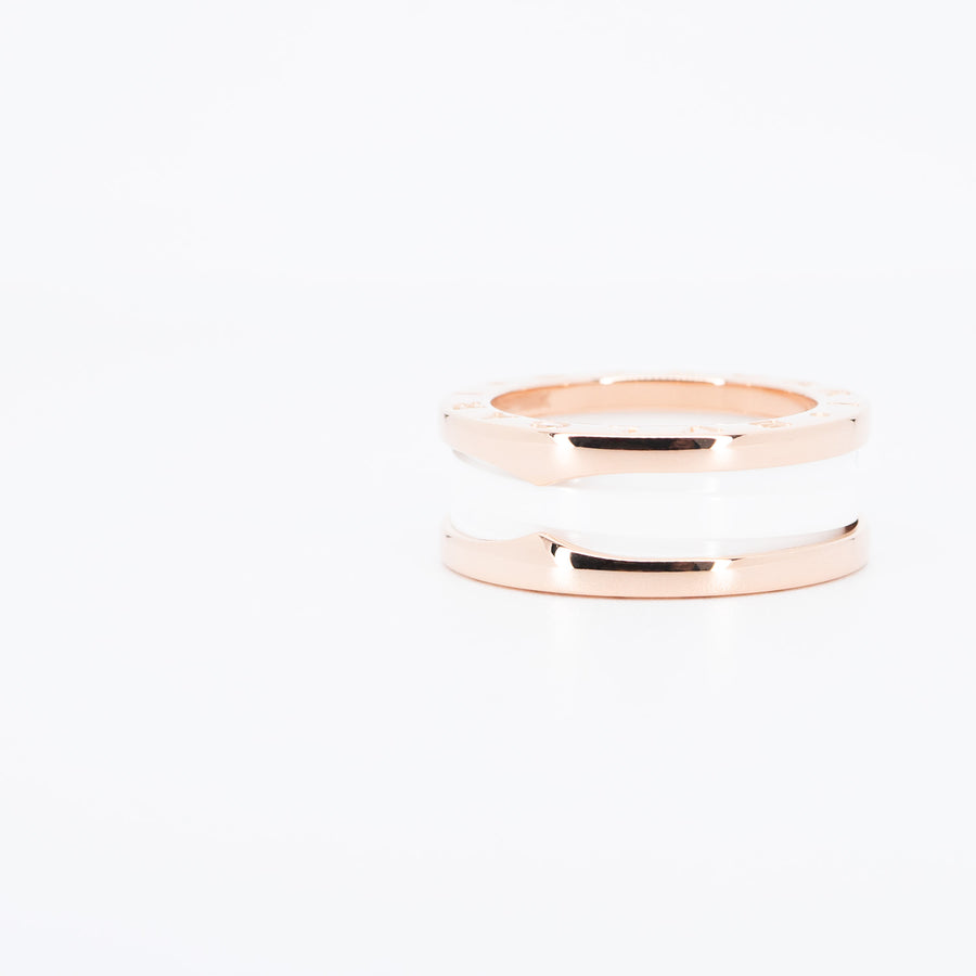 แหวน Bvlgari B.zero1 2band White Ceramic Ring 18K Rose Gold Size 51# (Used) #vrbvrim 6577