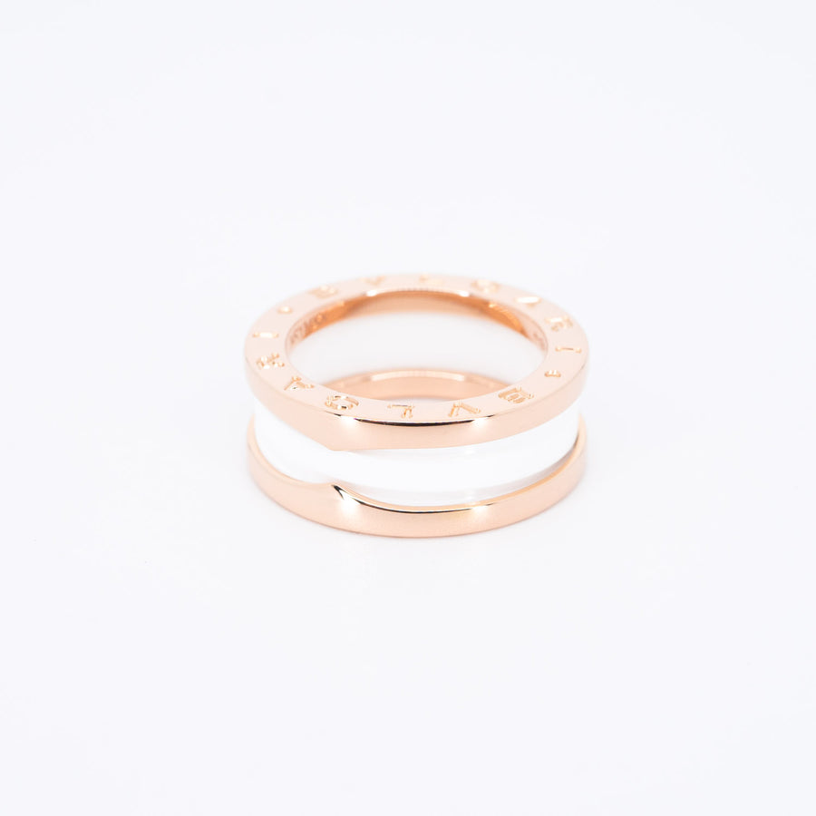 แหวน Bvlgari B.zero1 2band White Ceramic Ring 18K Rose Gold Size 51# (Used) #vrbvrim 6577