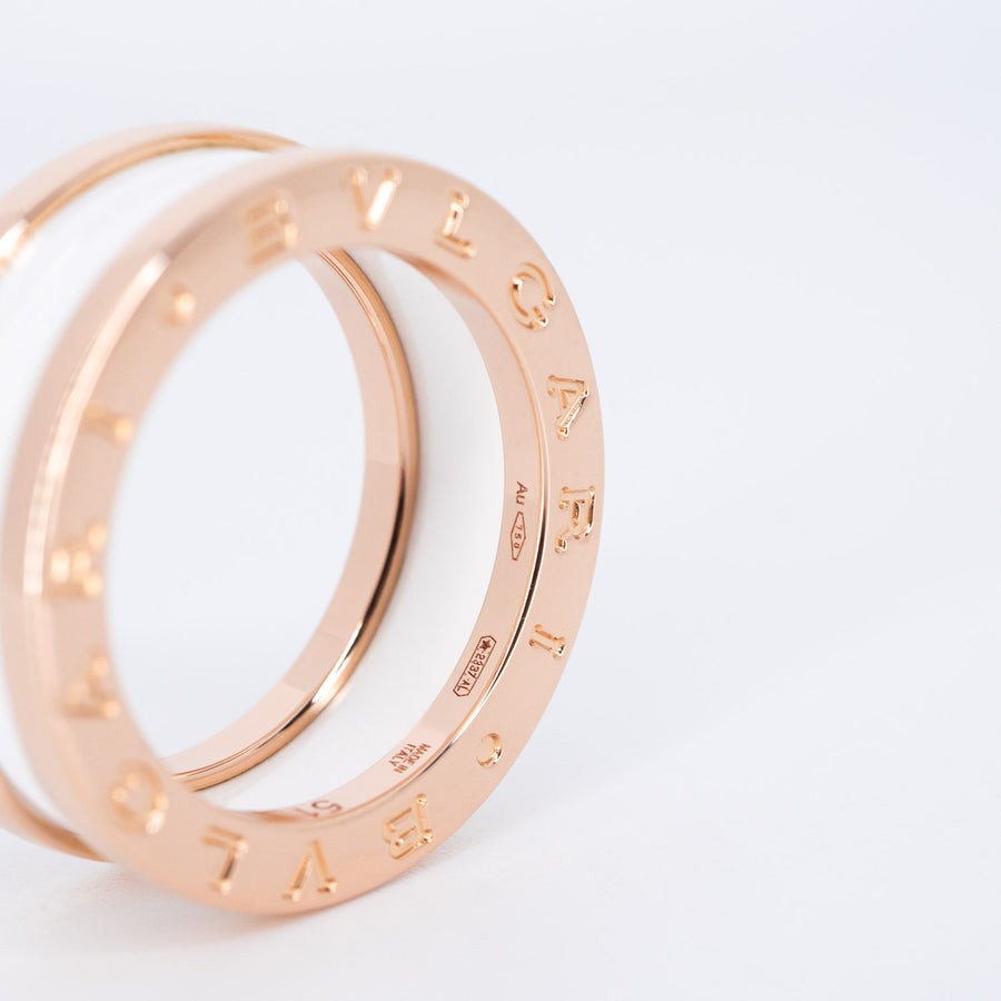 แหวน Bvlgari B.zero1 2band White Ceramic Ring 18K Rose Gold Size 51# (Used) #vrbvrim 6577