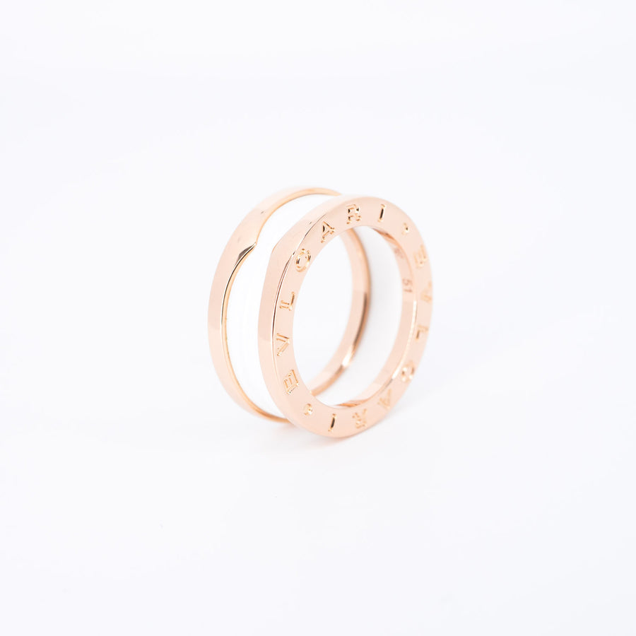 แหวน Bvlgari B.zero1 2band White Ceramic Ring 18K Rose Gold Size 51# (Used) #vrbvrim 6577