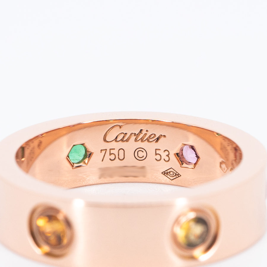 แหวน Cartier Love Ring with Sapphires Garnets Amethyst 18K Rose Gold Size 53# (Used) #vrcarim 6461