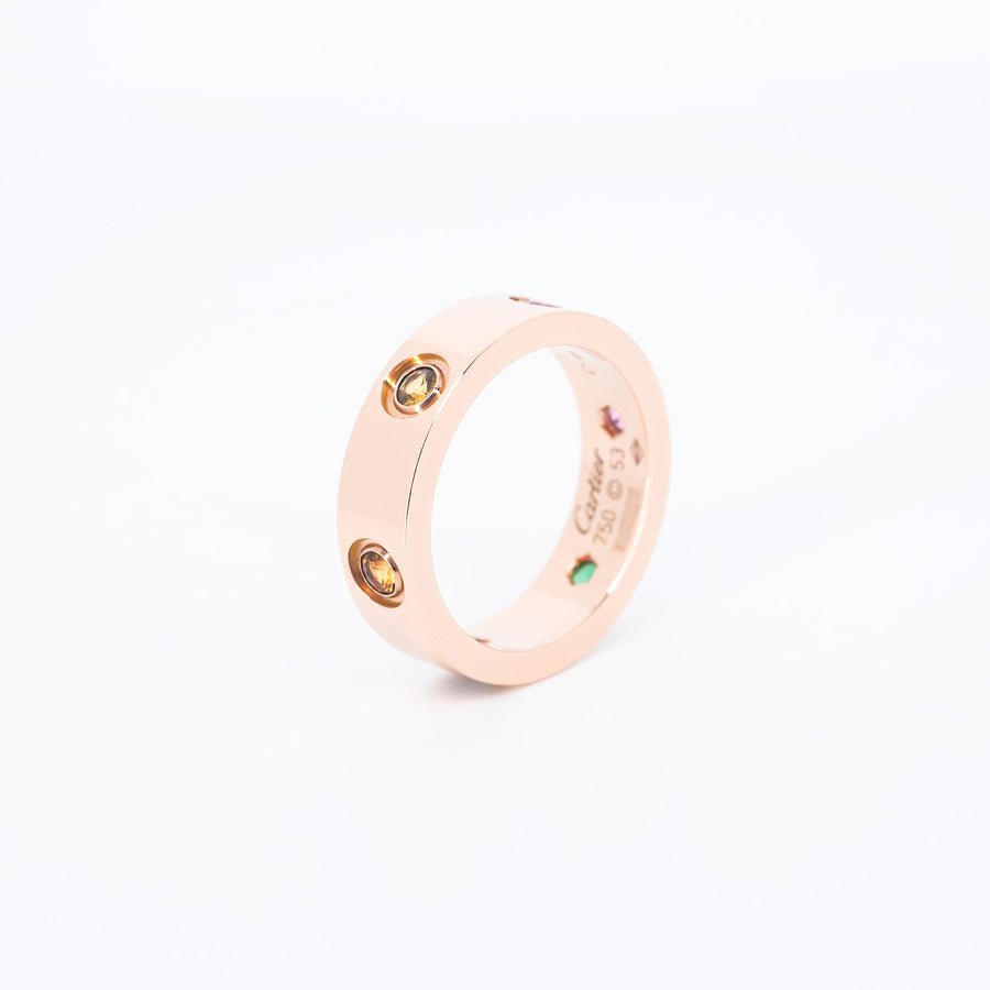 แหวน Cartier Love Ring with Sapphires Garnets Amethyst 18K Rose Gold Size 53# (Used) #vrcarim 6461