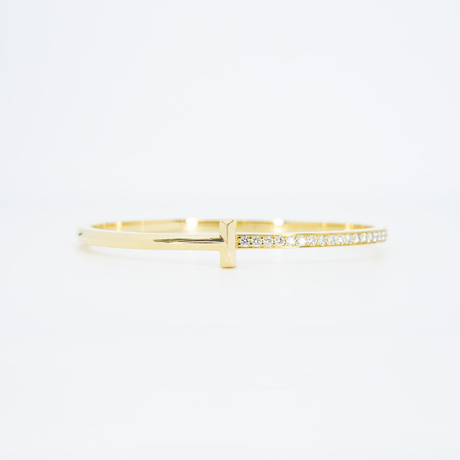 กำไล Tiffany & Co. Tiffany T1 Narrow Diamond Hinged Bangle 18K Yellow Gold Size 15# (Used) #vrti 0774