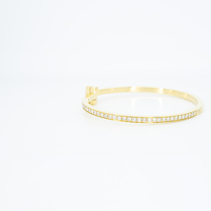 กำไล Tiffany & Co. Tiffany T1 Narrow Diamond Hinged Bangle 18K Yellow Gold Size 15# (Used) #vrti 0774