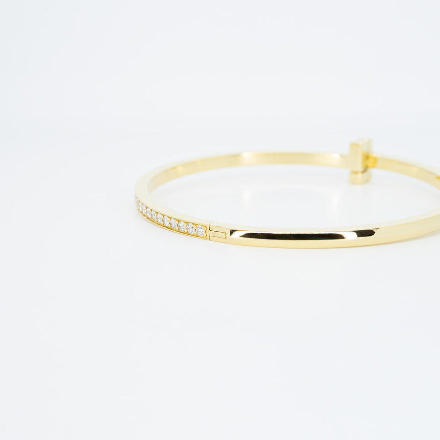 กำไล Tiffany & Co. Tiffany T1 Narrow Diamond Hinged Bangle 18K Yellow Gold Size 15# (Used) #vrti 0774