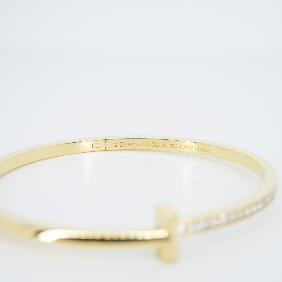 กำไล Tiffany & Co. Tiffany T1 Narrow Diamond Hinged Bangle 18K Yellow Gold Size 15# (Used) #vrti 0774