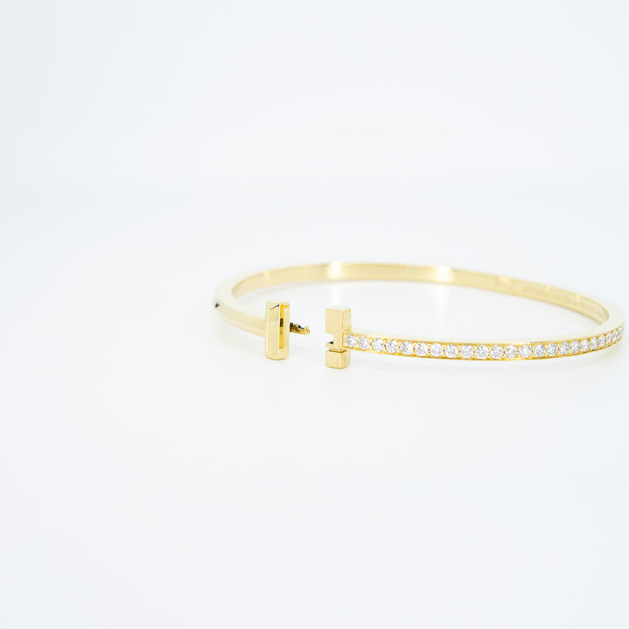 กำไล Tiffany & Co. Tiffany T1 Narrow Diamond Hinged Bangle 18K Yellow Gold Size 15# (Used) #vrti 0774