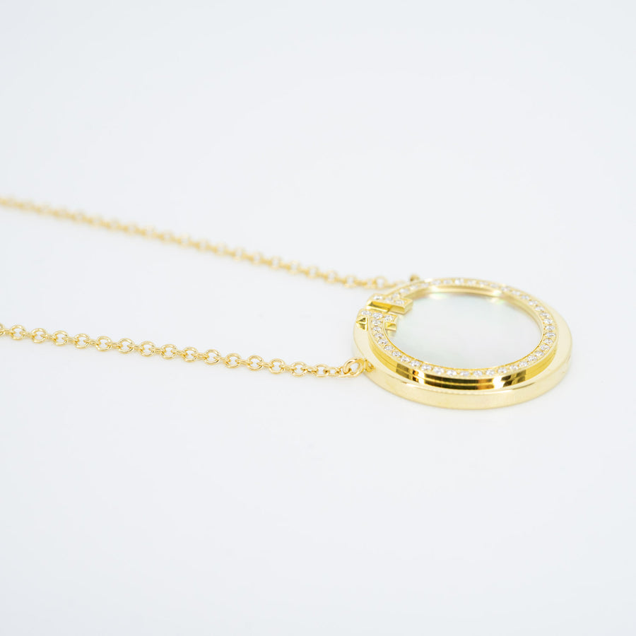 สร้อยและจี้ Tiffany & Co. Tiffany T Diamonds and Mother-of-pearl Circle Pandant 18K Yellow Gold Size 40.5-45.5cm.# (Used) #vrti 0775