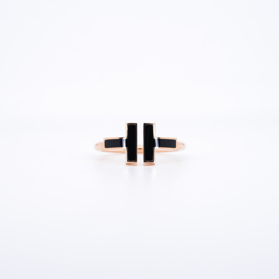 แหวน Tiffany & Co. Tiffany T Black Onyx Wire Ring 18K Rose Gold Size 52# (Used) #vrtirimt 6683