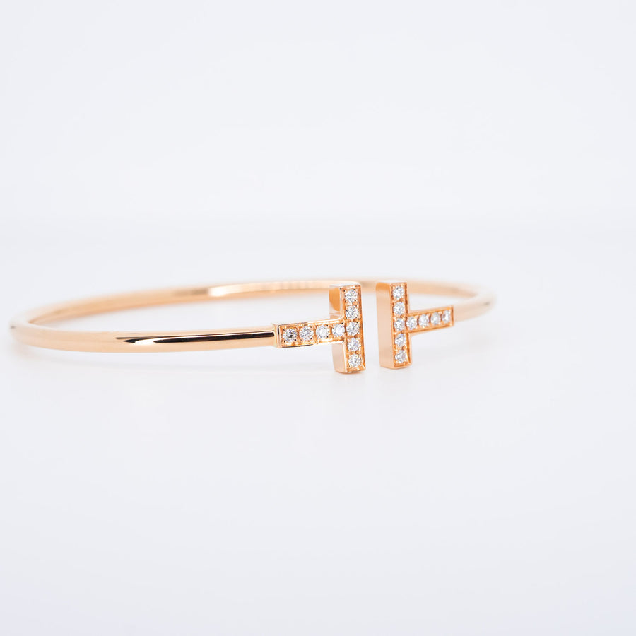 กำไล Tiffany & Co. Tiffany T Diamond Wire Bracelet 18K Rose Gold Size 15.5cm.# (Used) #vrtib 6702