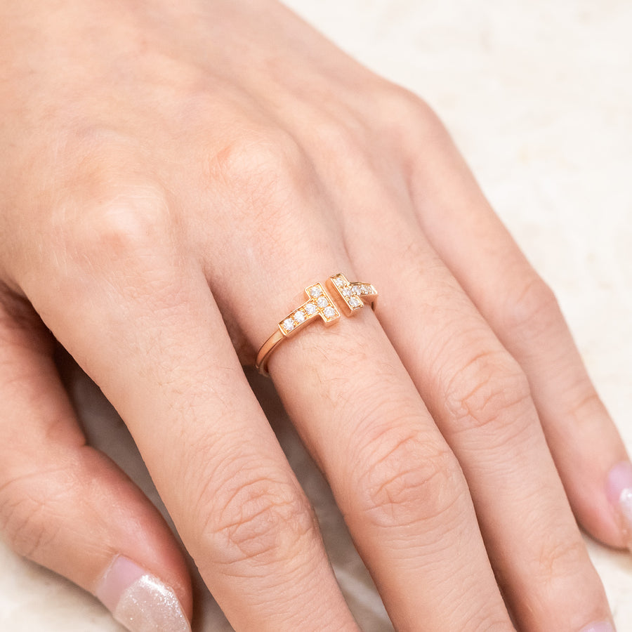 แหวน Tiffany & Co. Tiffany T Diamond Wire Ring 18K Rose Gold Size 49# (Used) #vrti 0782