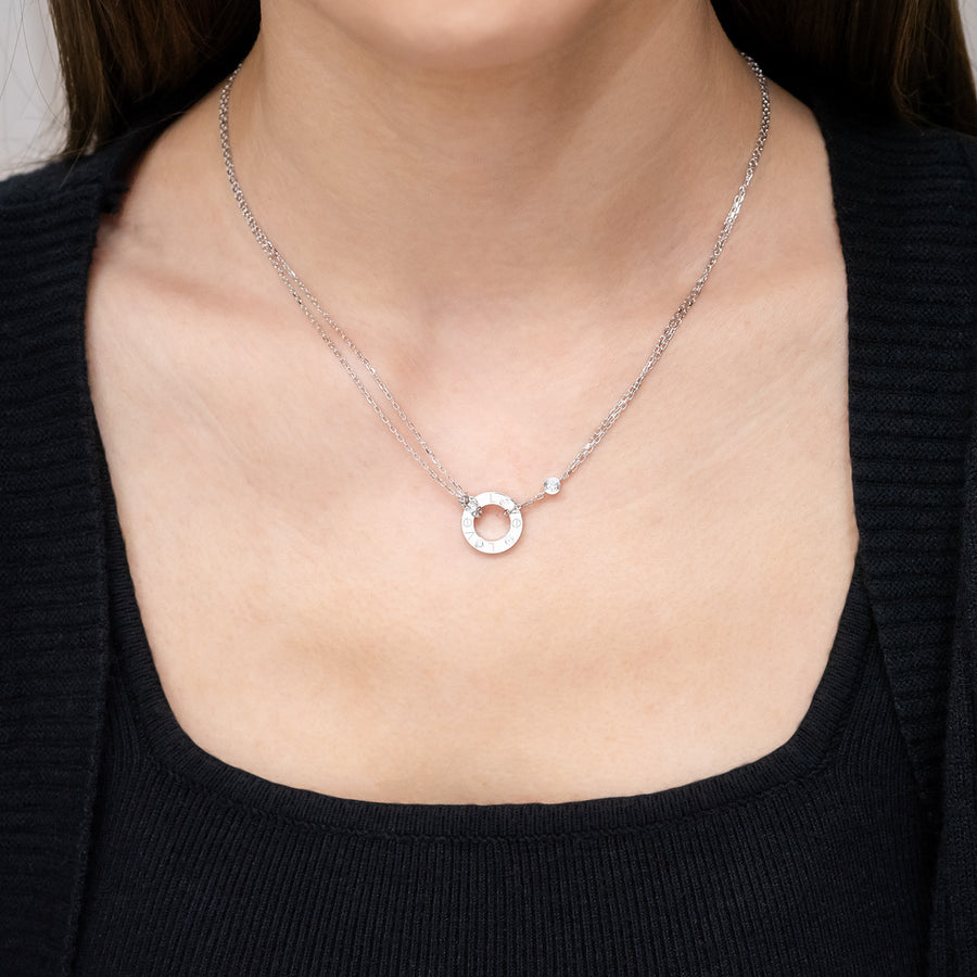 สร้อยและจี้ Cartier Love necklace, 2 diamonds 18K White Gold Size 36.5-39cm.# (Used) #vrcanl 7611