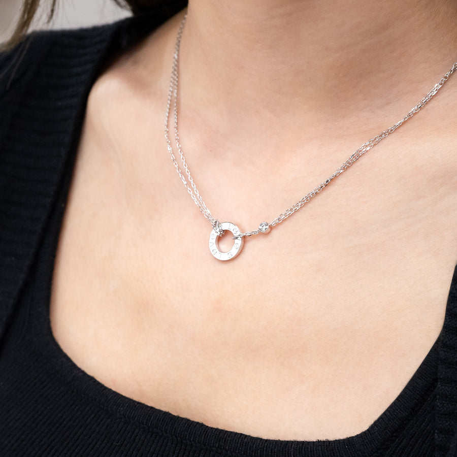 สร้อยและจี้ Cartier Love necklace, 2 diamonds 18K White Gold Size 36.5-39cm.# (Used) #vrcanl 7611