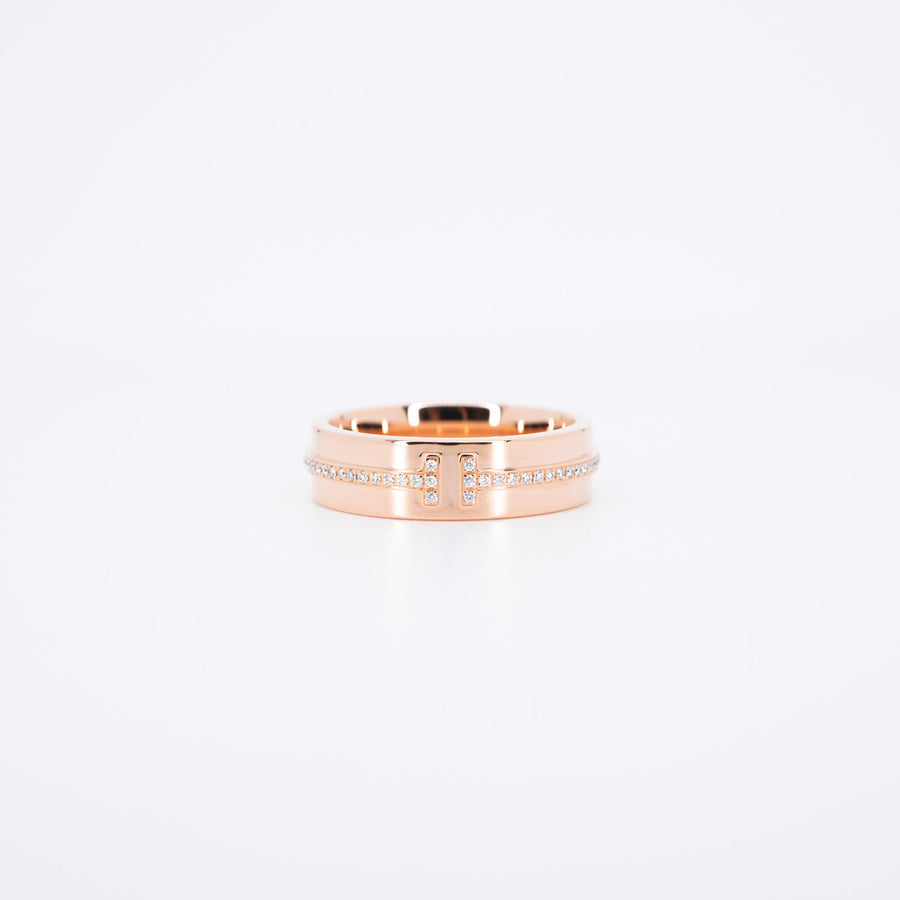 แหวน Tiffany & Co. Tiffany T Narrow Diamond Ring 18K Rose Gold Size 53# (Used) #vrtir 6726