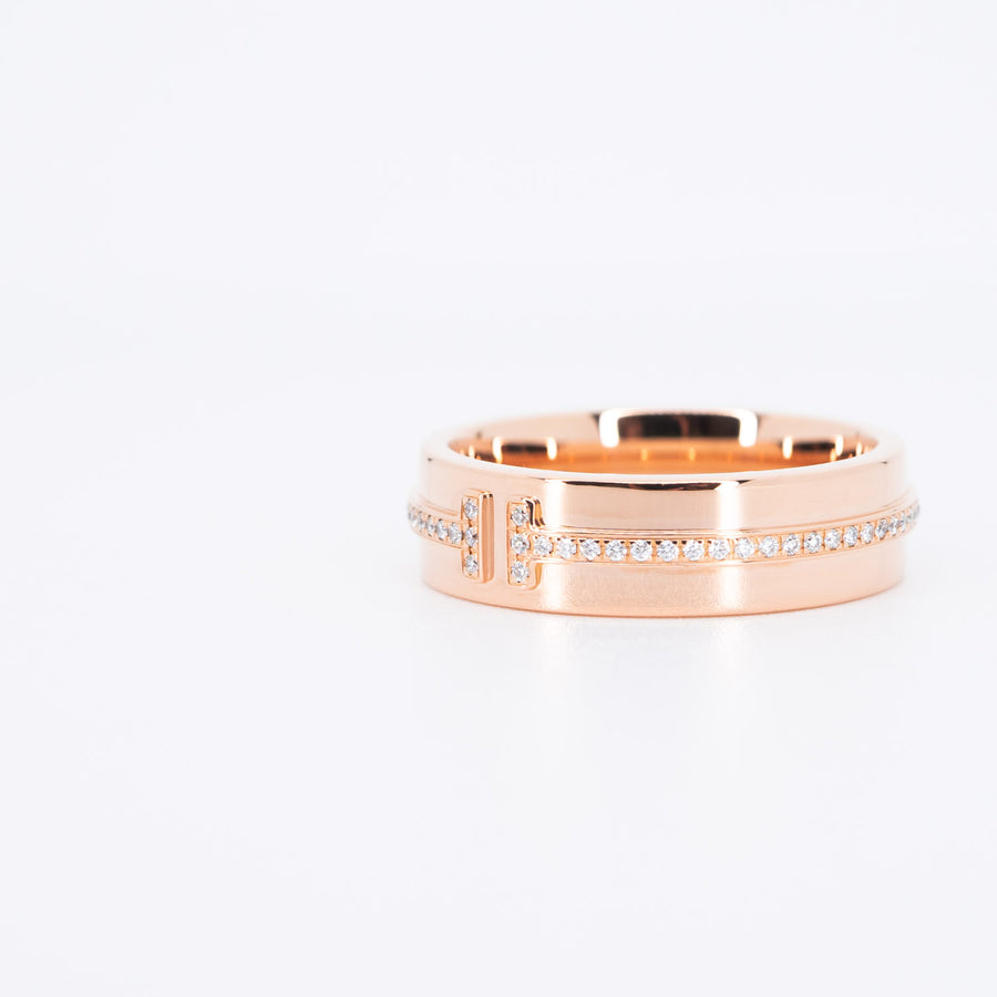 แหวน Tiffany & Co. Tiffany T Narrow Diamond Ring 18K Rose Gold Size 53# (Used) #vrtir 6726