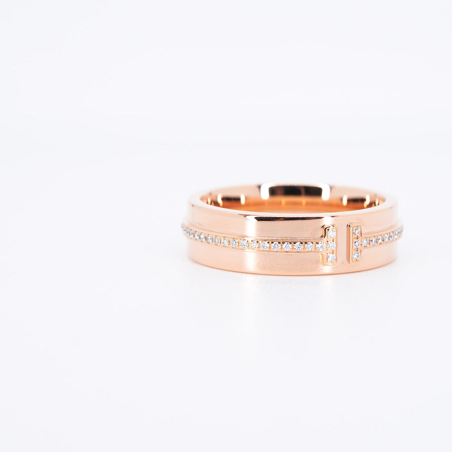 แหวน Tiffany & Co. Tiffany T Narrow Diamond Ring 18K Rose Gold Size 53# (Used) #vrtir 6726