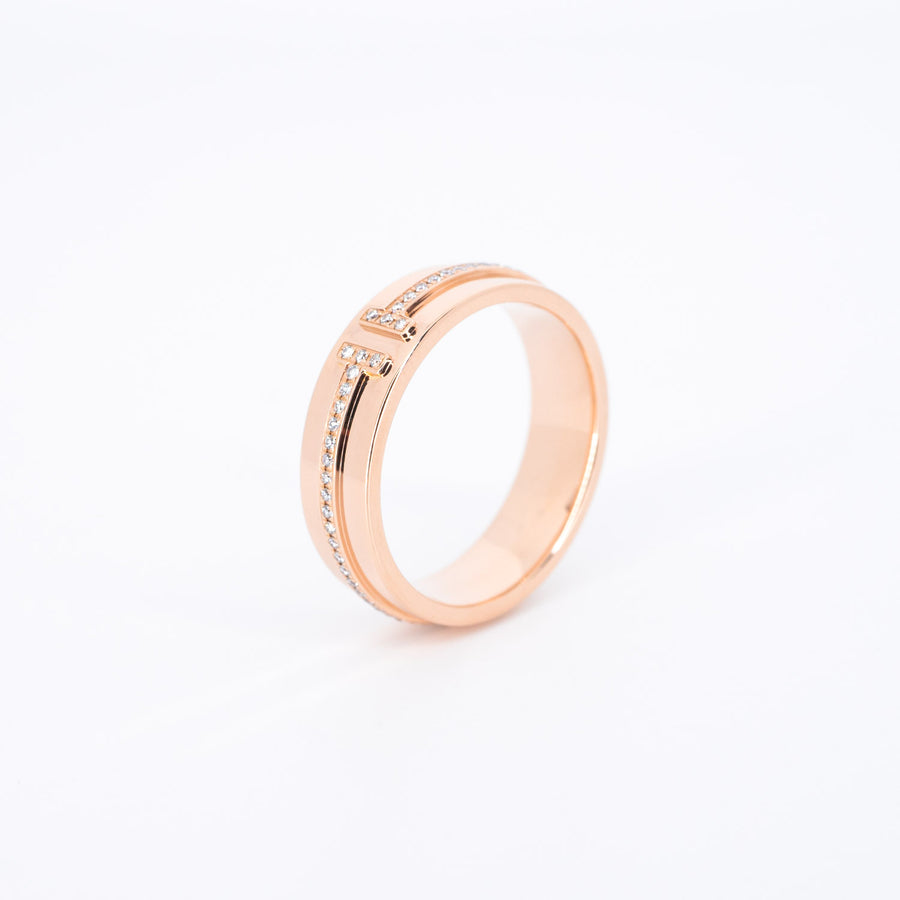 แหวน Tiffany & Co. Tiffany T Narrow Diamond Ring 18K Rose Gold Size 53# (Used) #vrtir 6726