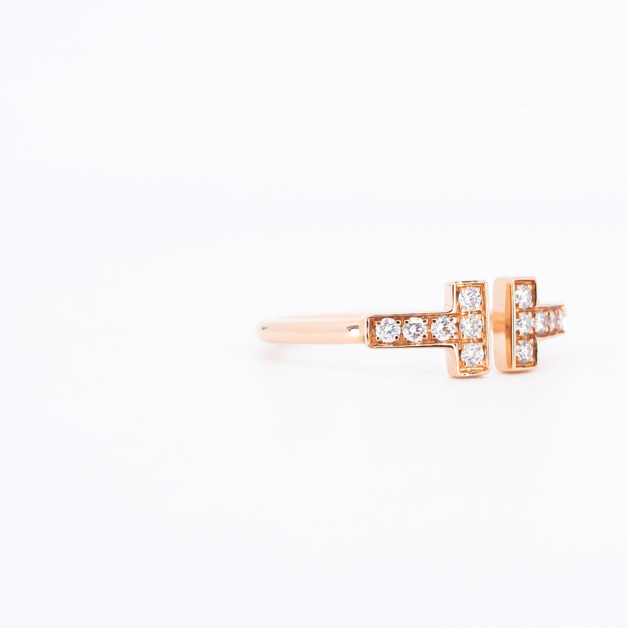 แหวน Tiffany & Co. Tiffany T Diamond Wire Ring 18K Rose Gold Size 49# (Used) #vrti 0782