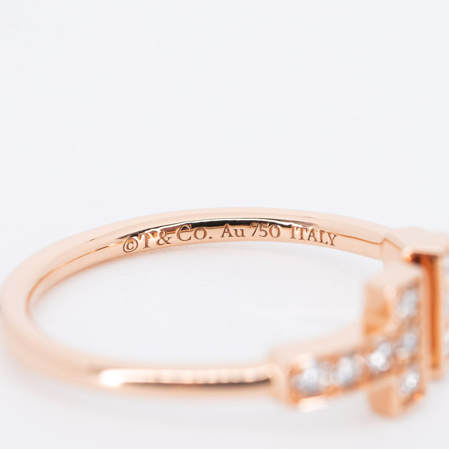 แหวน Tiffany & Co. Tiffany T Diamond Wire Ring 18K Rose Gold Size 49# (Used) #vrti 0782