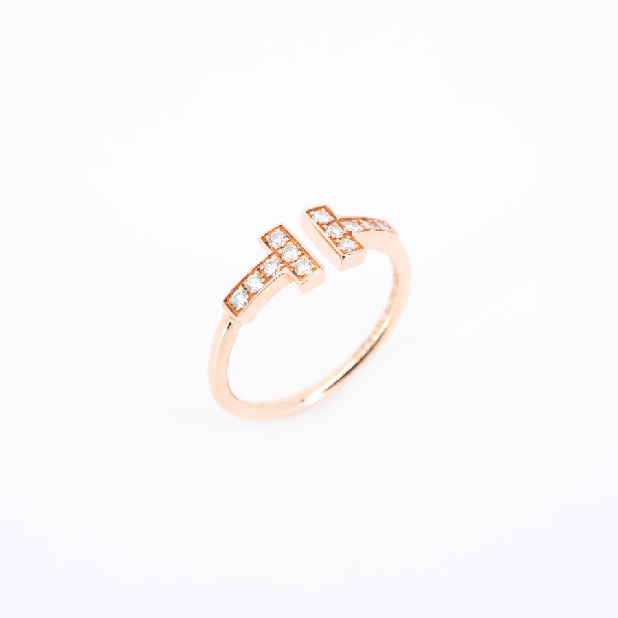 แหวน Tiffany & Co. Tiffany T Diamond Wire Ring 18K Rose Gold Size 49# (Used) #vrti 0782