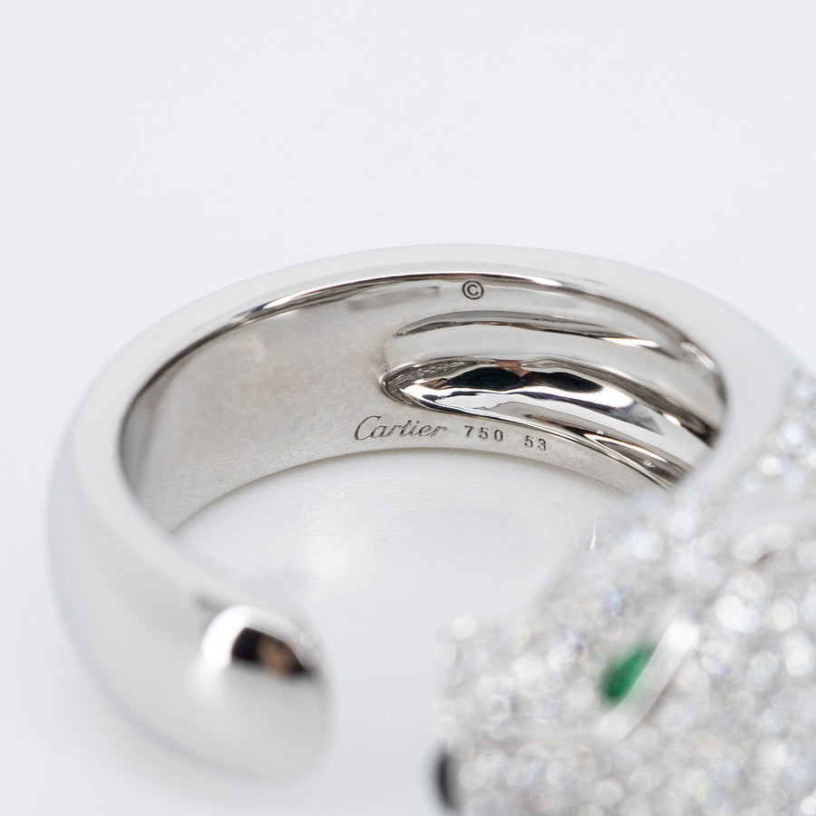 แหวน Cartier Panthère de Cartier ring, with diamonds, emeralds, onyx 18K White Gold Size 53# (Used) #vrcalrf 6730