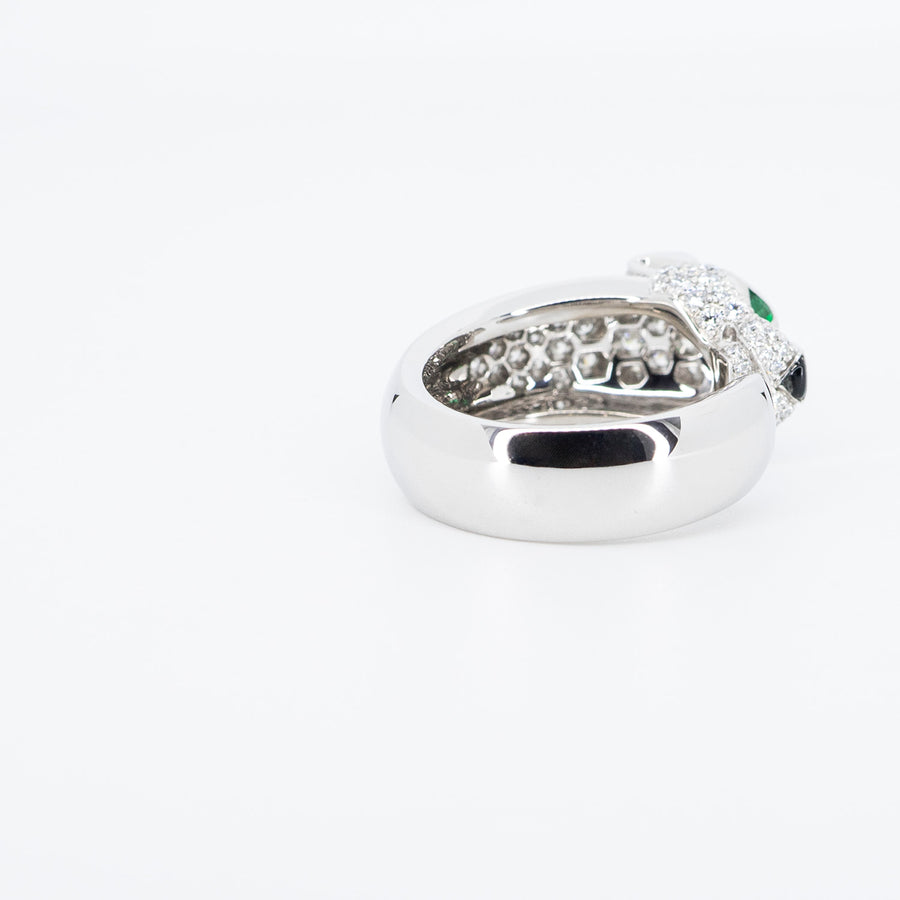 แหวน Cartier Panthère de Cartier ring, with diamonds, emeralds, onyx 18K White Gold Size 53# (Used) #vrcalrf 6730