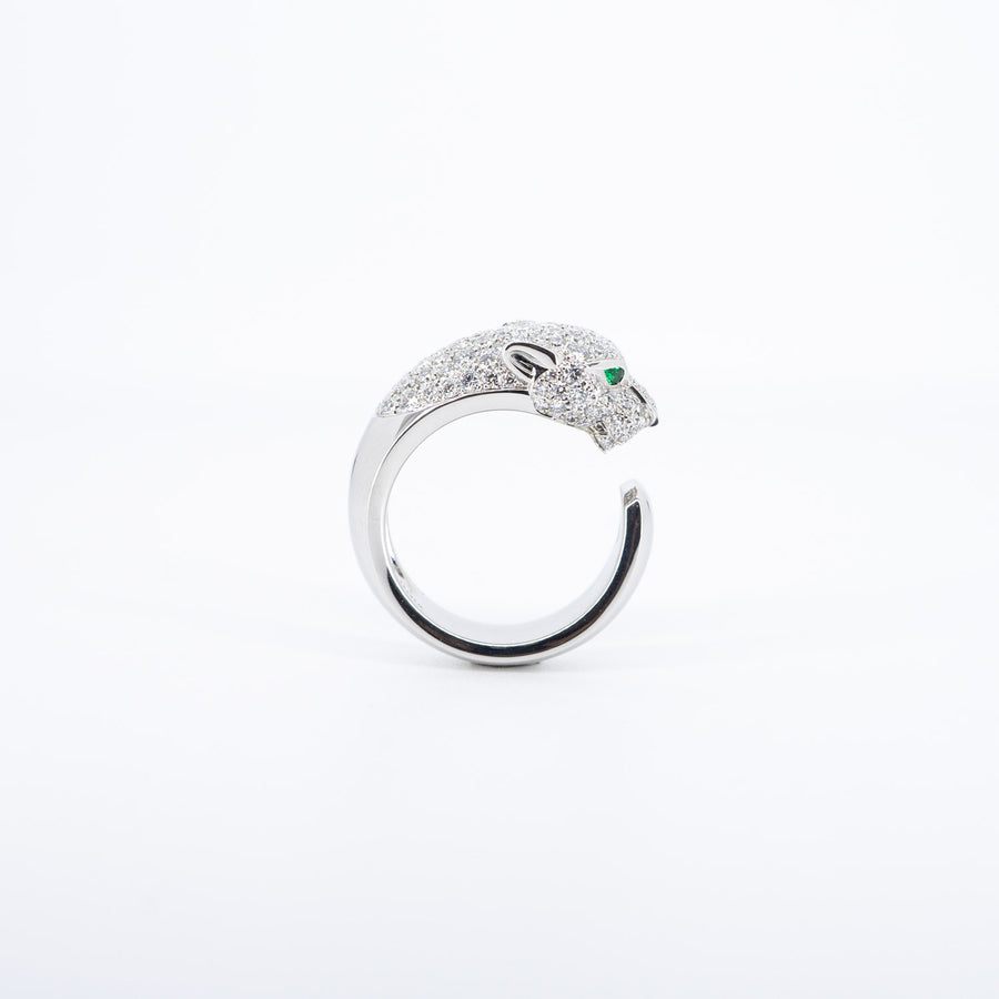 แหวน Cartier Panthère de Cartier ring, with diamonds, emeralds, onyx 18K White Gold Size 53# (Used) #vrcalrf 6730