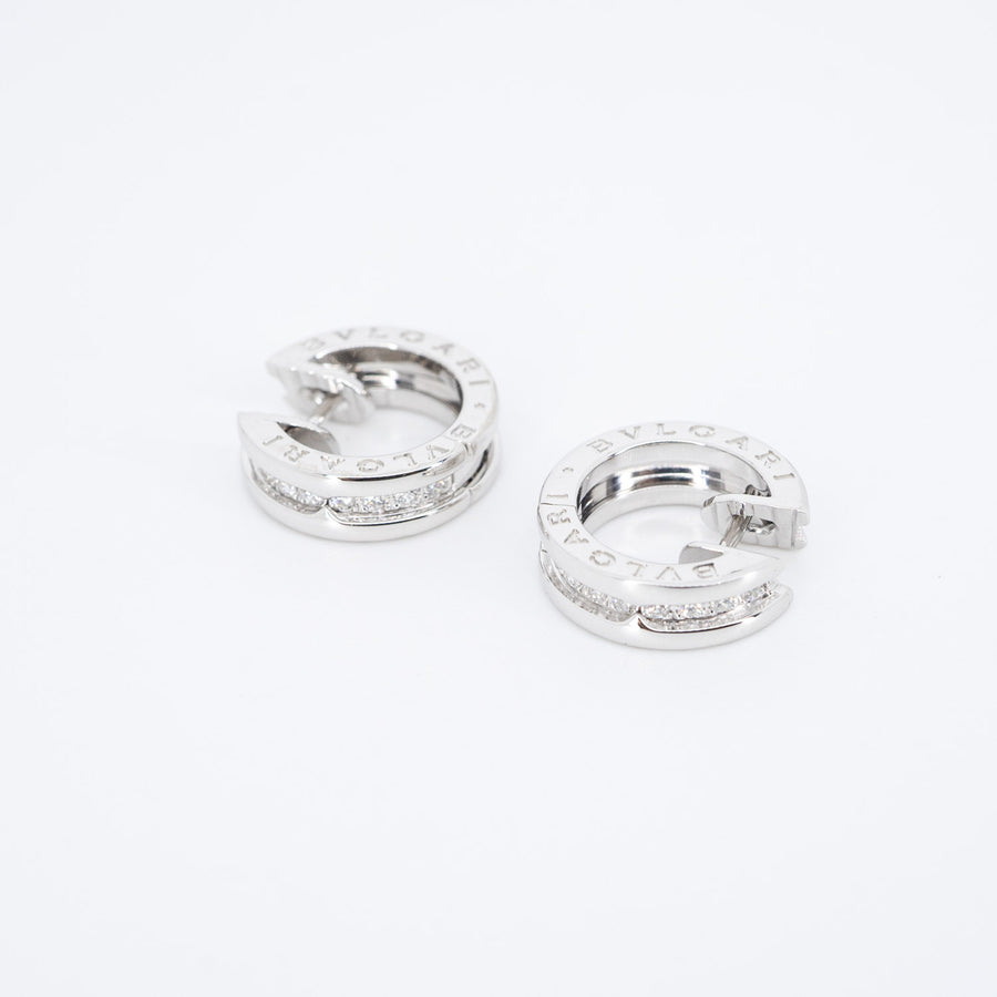 ต่างหู Bvlgari B.zero1 small hoop earrings with pavé diamonds 18K White Gold (Used) #vrbve 6725