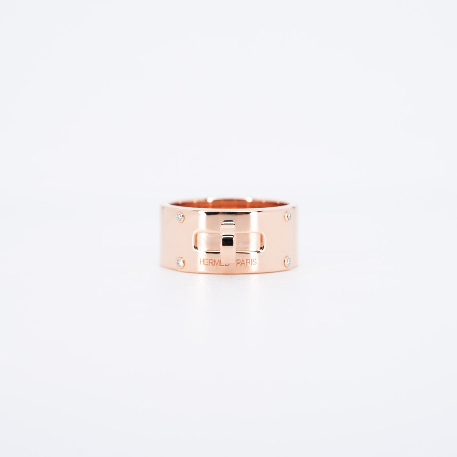 แหวน Hermes Kelly ring with diamond 0.2ct, Large Model 18K Rose Gold Size 48# (Used) #vrhe 0779