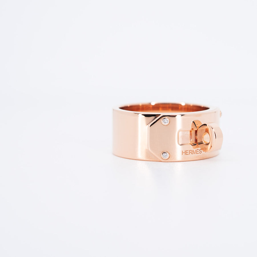 แหวน Hermes Kelly ring with diamond 0.2ct, Large Model 18K Rose Gold Size 48# (Used) #vrhe 0779