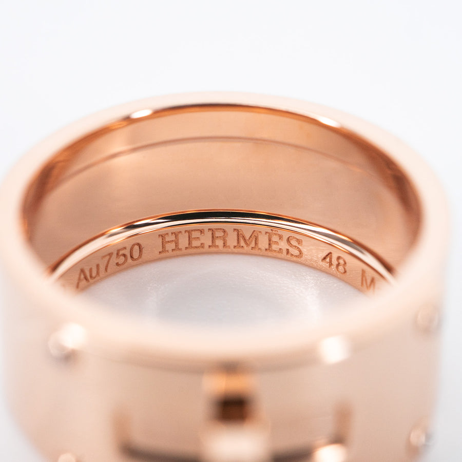 แหวน Hermes Kelly ring with diamond 0.2ct, Large Model 18K Rose Gold Size 48# (Used) #vrhe 0779