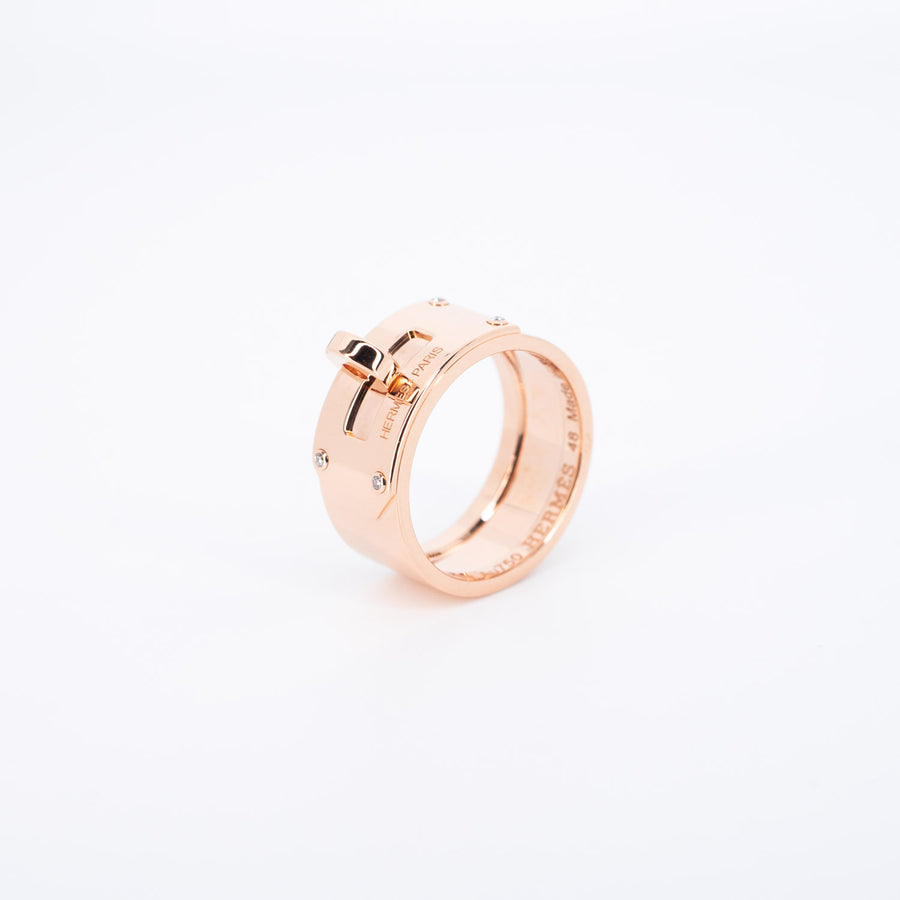 แหวน Hermes Kelly ring with diamond 0.2ct, Large Model 18K Rose Gold Size 48# (Used) #vrhe 0779