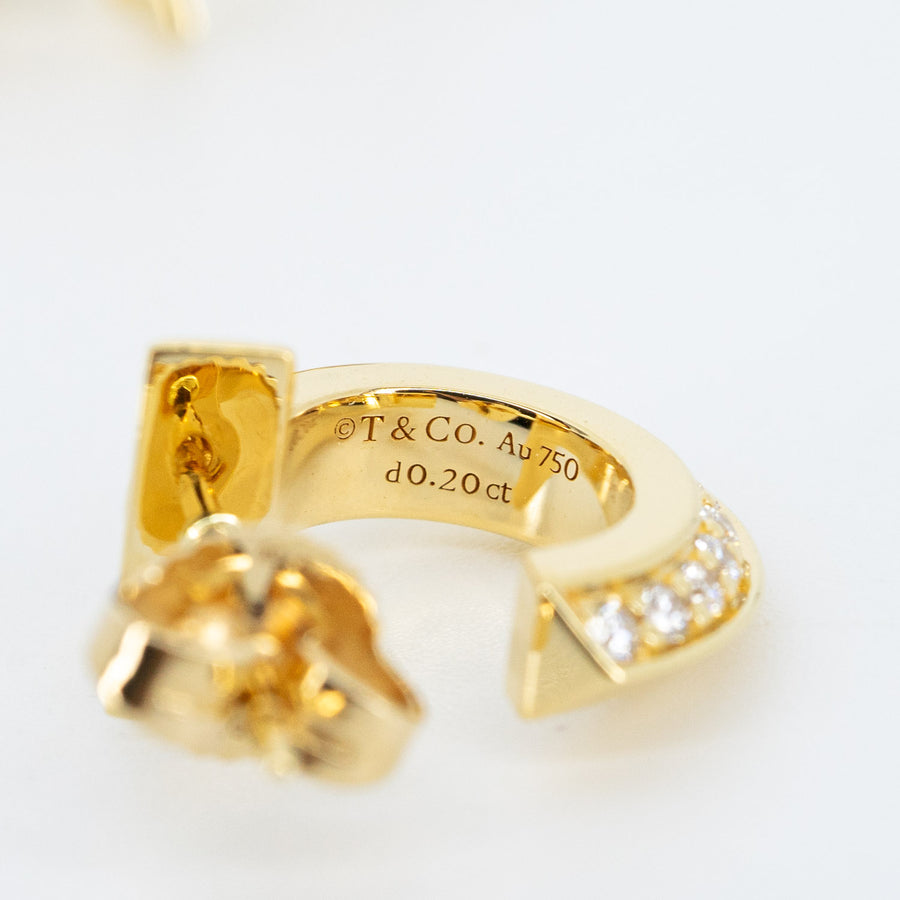 ต่างหู Tiffany & Co. Tiffany T1 Hoop Earrings with Diamonds 18K Yellow Gold (Used) #vrti 0783