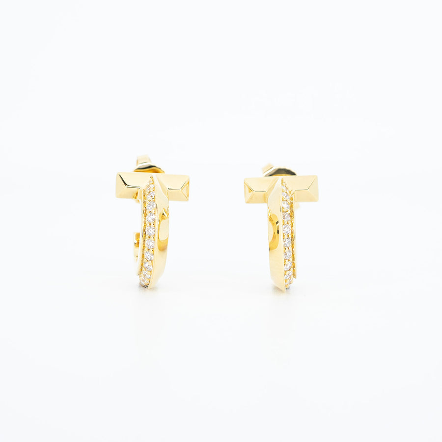 ต่างหู Tiffany & Co. Tiffany T1 Hoop Earrings with Diamonds 18K Yellow Gold (Used) #vrti 0783