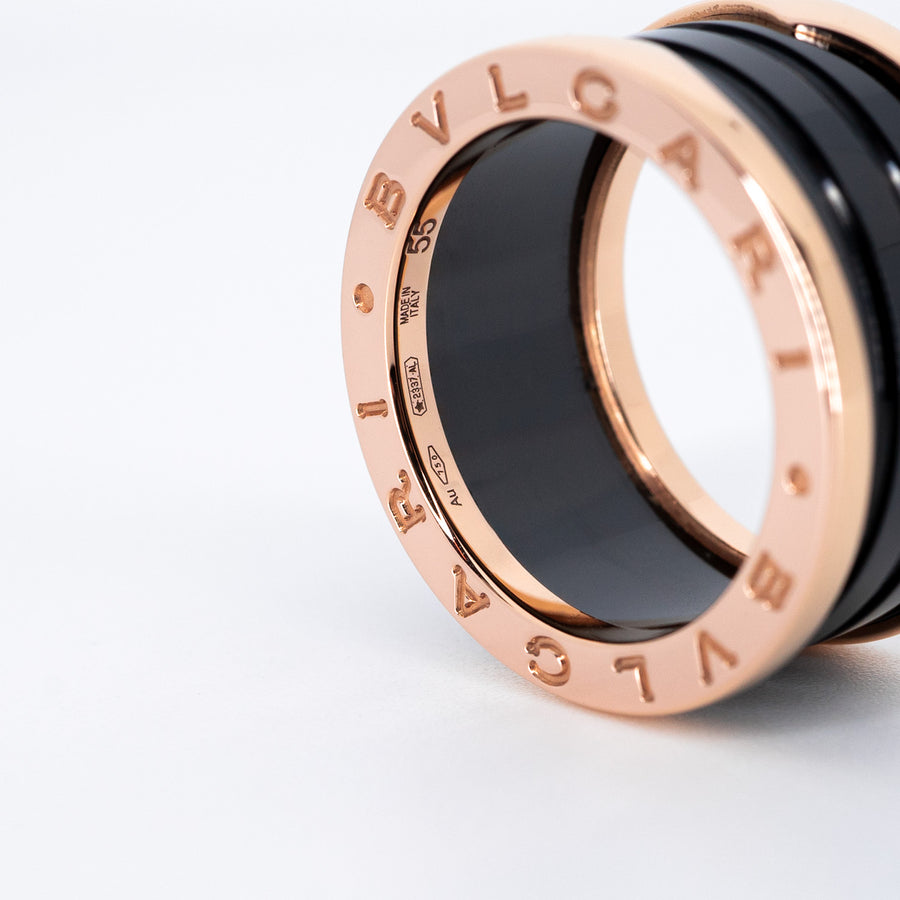 แหวน Bvlgari Bvlgari B.zero1 4band Black Ceramic Ring 18K Rose Gold Size 55# (Used) #vrbvr 6744