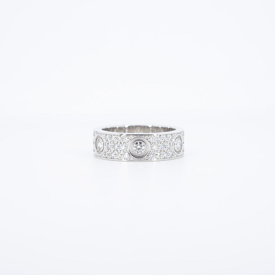 แหวน Cartier Love Ring Classic Model Paved with 6Diamonds 18K White Gold Size 56# (Used) #vrcalrfim 6688