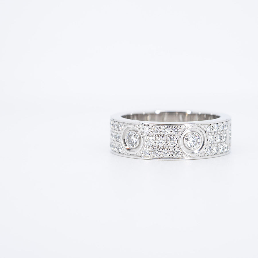 แหวน Cartier Love Ring Classic Model Paved with 6Diamonds 18K White Gold Size 56# (Used) #vrcalrfim 6688