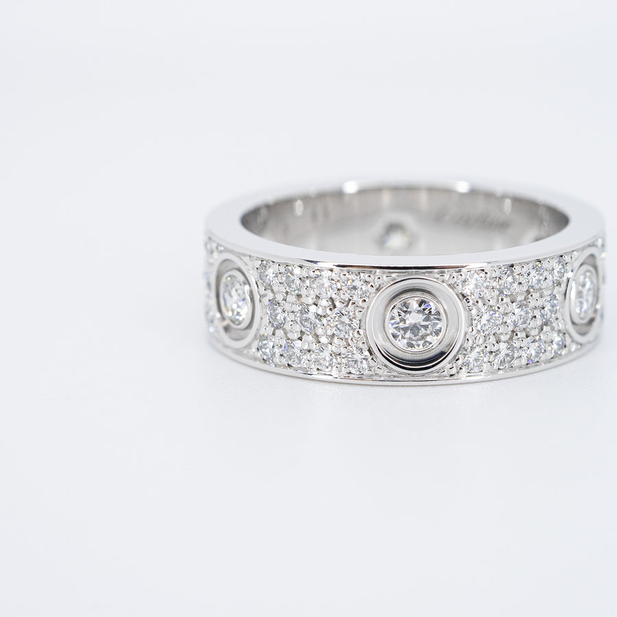 แหวน Cartier Love Ring Classic Model Paved with 6Diamonds 18K White Gold Size 56# (Used) #vrcalrfim 6688