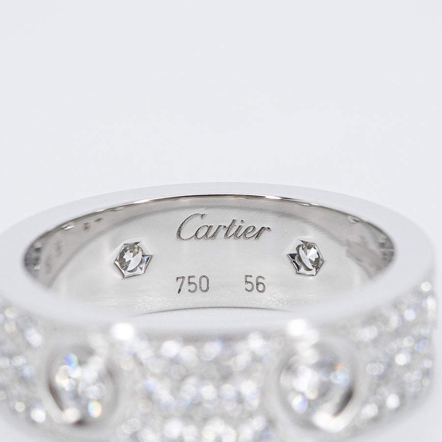 แหวน Cartier Love Ring Classic Model Paved with 6Diamonds 18K White Gold Size 56# (Used) #vrcalrfim 6688