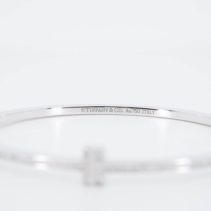 กำไล Tiffany & Co. Tiffany T Diamond Hinged Wire Bangle 18K White Gold Size M (16.5)# (Used) #vrtib 6743