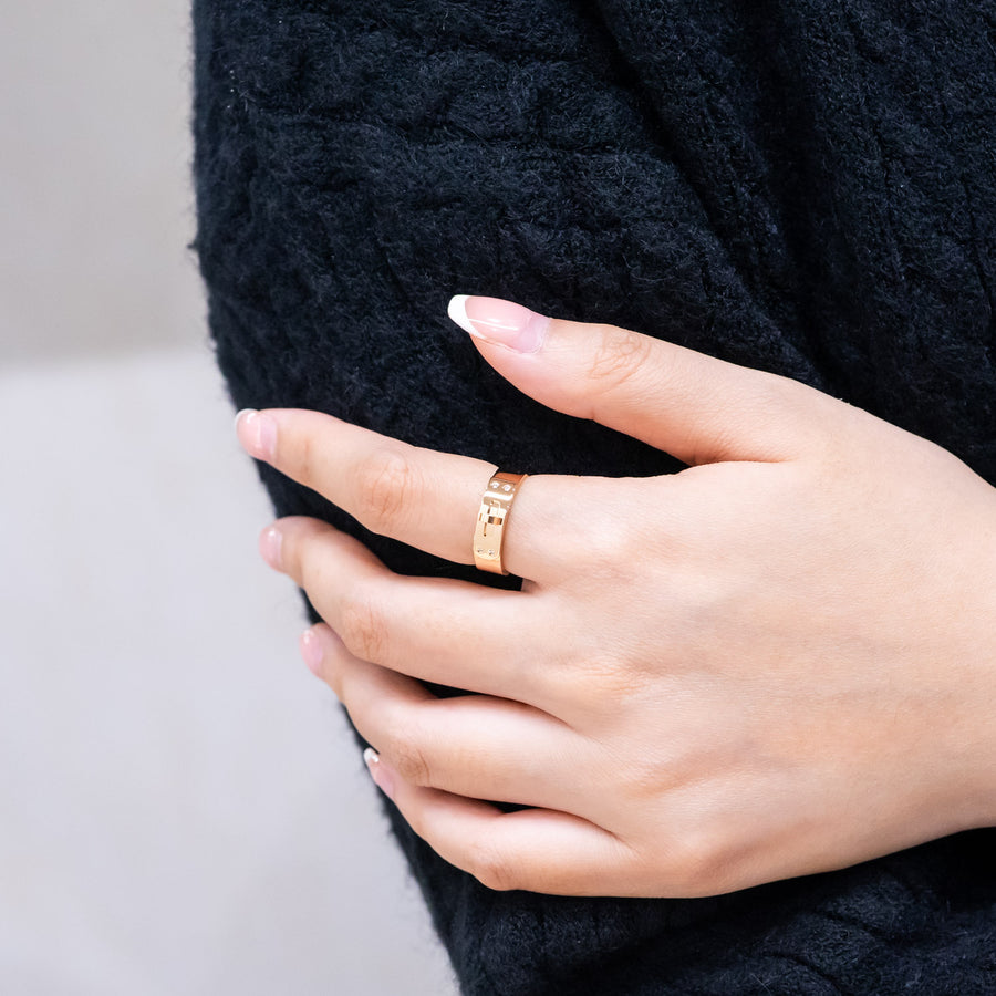 แหวน Hermes Kelly Ring, small model with diamonds 18K Rose Gold Size 52# (Used) #vrhe 0832