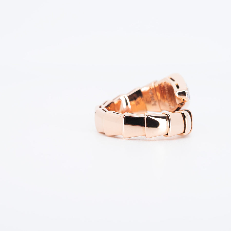 แหวน Bvlgari Serpenti Viper one-coil ring set with pavé diamonds on the head 18K Rose Gold Size S# (Used) #vrbvr 6800