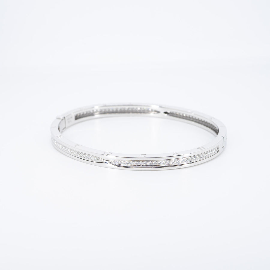 กำไล Bvlgari B.zero1 Bracelet Set with Pavé Diamonds on The Spiral 18K White Gold Size L# (Used) #vrbvb 6794