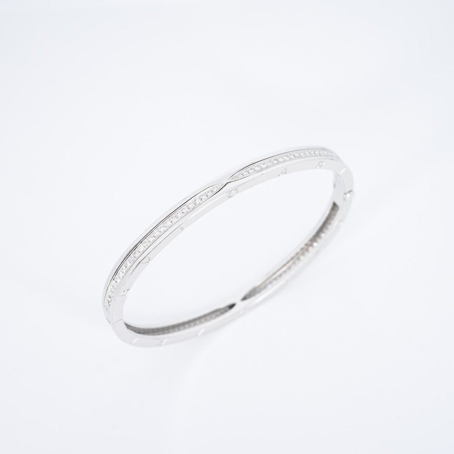 กำไล Bvlgari B.zero1 Bracelet Set with Pavé Diamonds on The Spiral 18K White Gold Size L# (Used) #vrbvb 6794